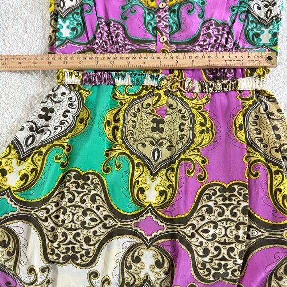 Yoana Baraschi Dress Womens Size 4 Silk Paisley satin Belted Button up Mini - Picture 11 of 14